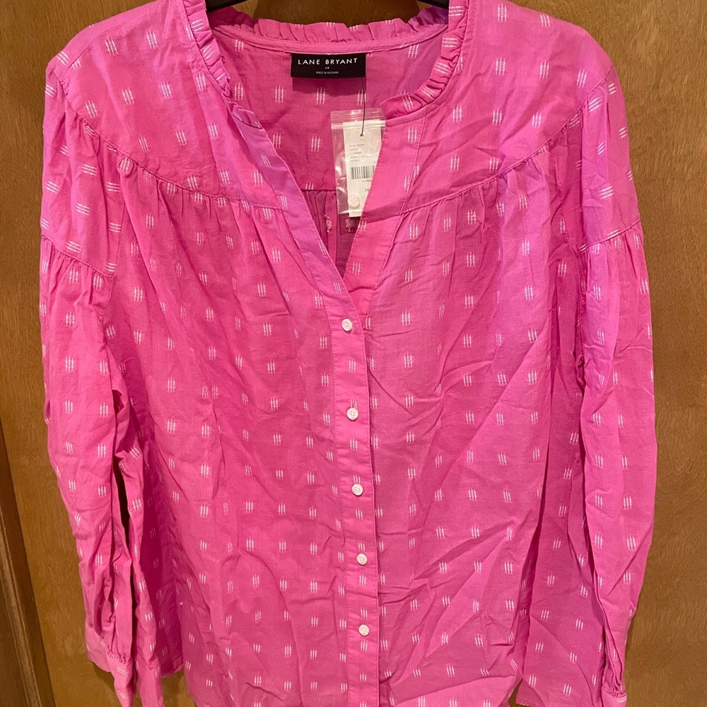 Lane Bryant Pink Button-Front Peasant Blouse